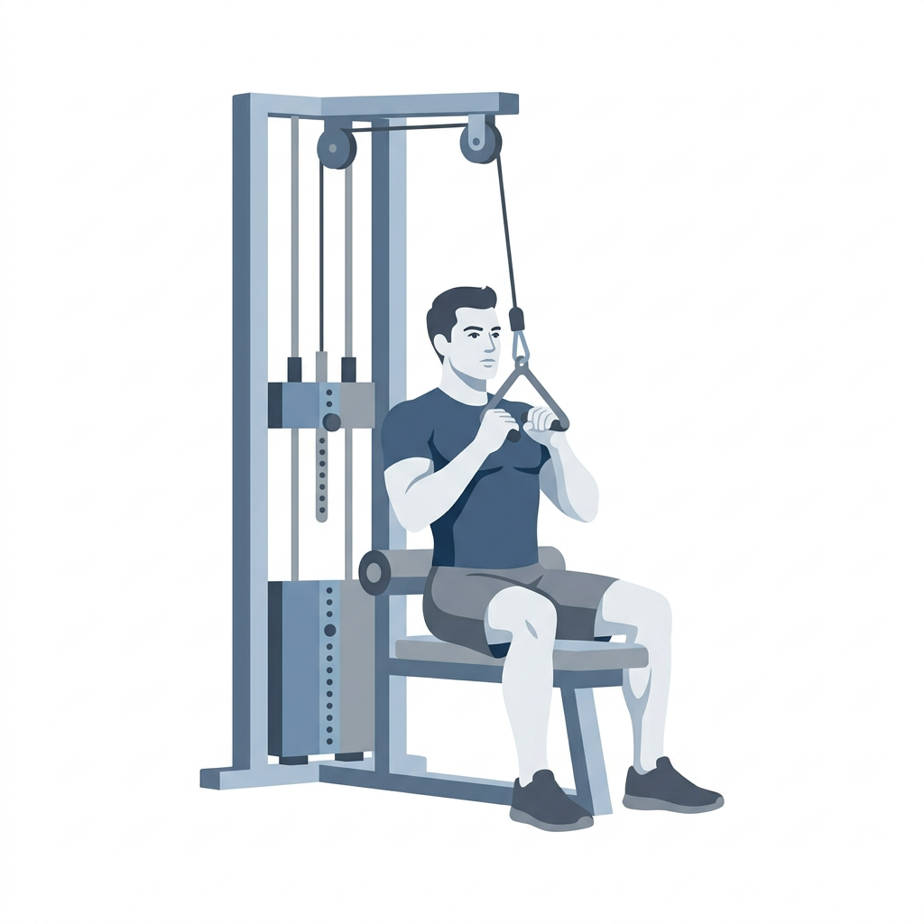 Ilustração do exercício Puxada Fechada (Pegada Triângulo) no Pulley